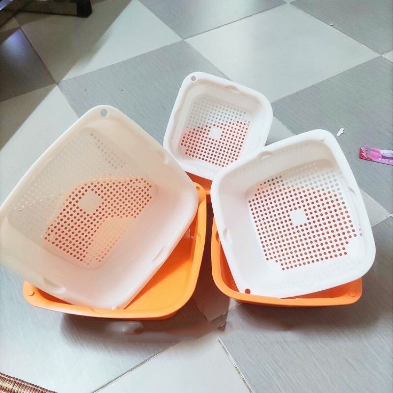 Bộ thau rổ nhựa vuông 6 món Ecoco, Bộ rổ nhựa Việt Nhật dày đẹp [Giao Màu Ngẫu Nhiên]