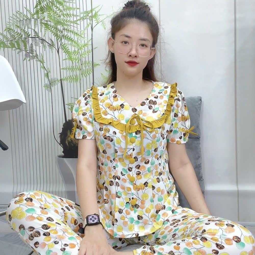[Xã Kho] Đồ bộ lụa Mango cổ vuông bèo tay ngắn quần dài áo chích ly từ 40 tới 65kg