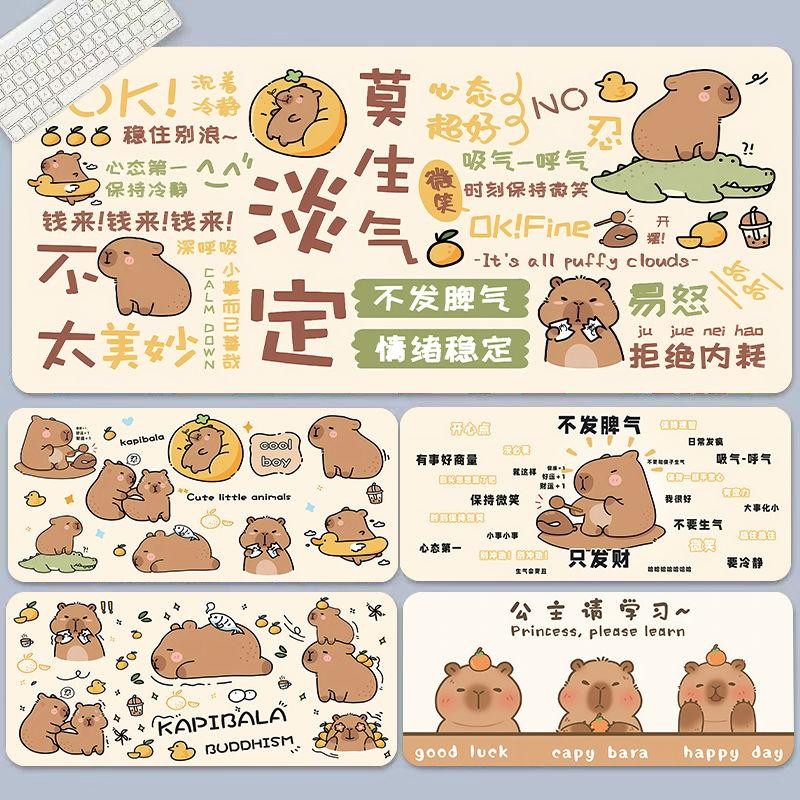 Tấm lót chuột Zen Capybara (Max 90x40cm) - Thiết kế động vật Chill Kawaii, Đế cao su chống trượt, Thảm trải bàn dày 3MM để thư giãn công việc & chơi game