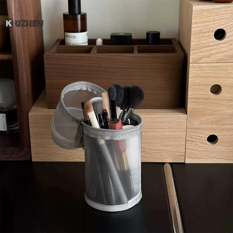 Kuzhen Lưới Kép Cọ Trang Điểm Túi Bảo Quản Bàn Chải Di Động Hộp Đựng Bàn Chải Dung Tích Lớn Đơn Giản Giá Đỡ Xô Du Lịch Túi Đứng HOT