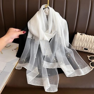 Phiên Bản Hàn Quốc Thu Đông Phù Hợp Với Mô Phỏng Lụa Pha Trộn Khăn Lụa Nữ Nóng Khoan Cao Cấp Đính Hạt Bên Ngoài Khăn Choàng Mỏng Dài Khăn