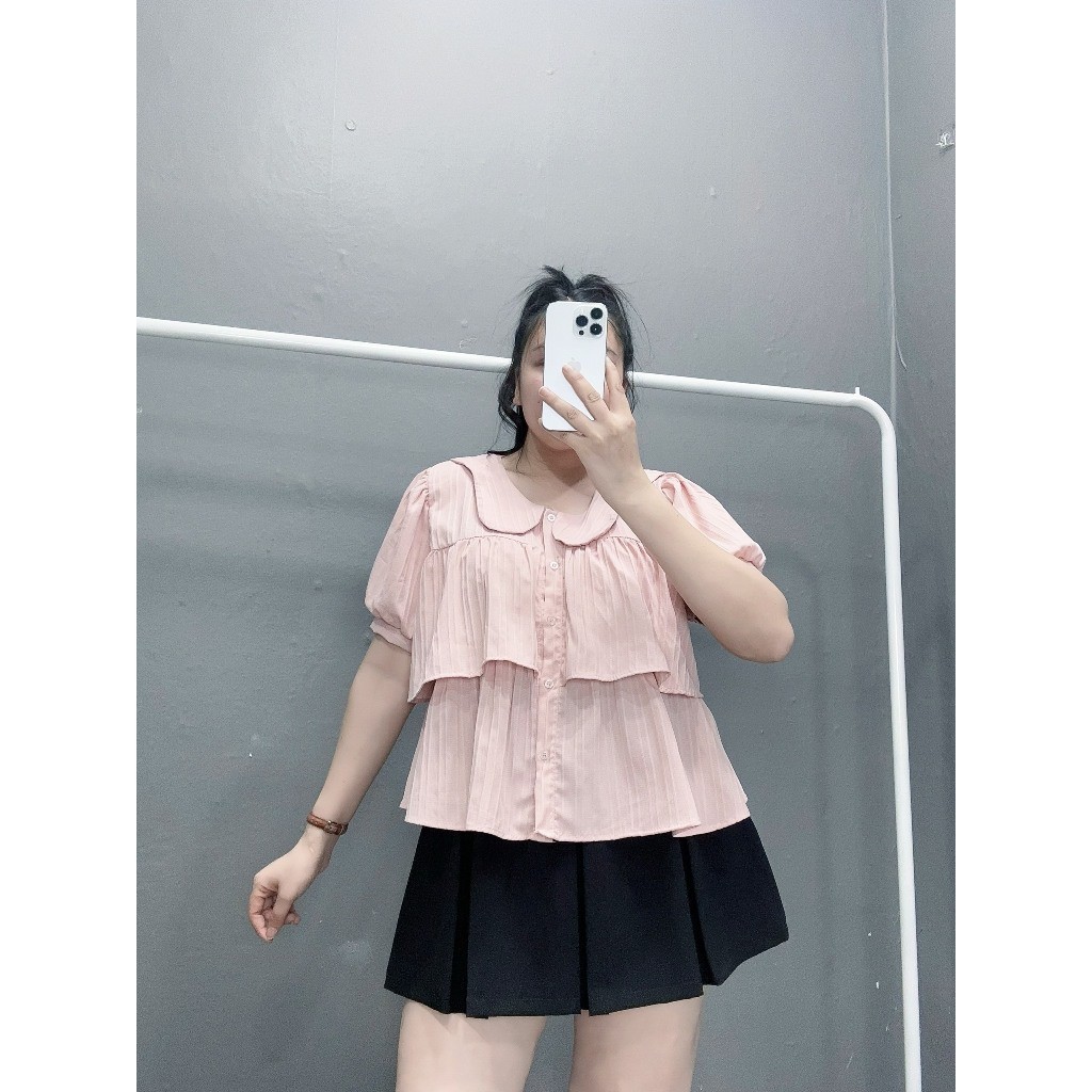 Áo Sơ Mi Nữ(50-95kg) Dáng Croptop Phom Bigisze Vải Xốp Mềm Mịn Ít Nhăn Dễ Thương Cho Các Nàng Mũm Mỉm SM163
