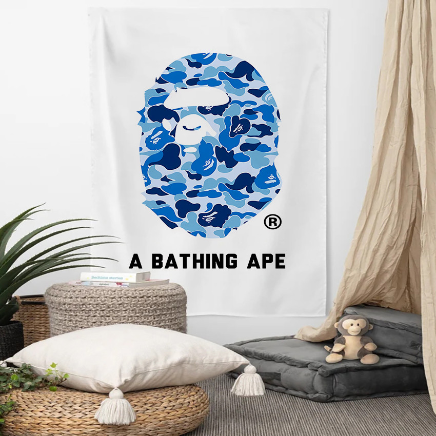 Bape Ape Logo Tấm thảm treo tường có kẹp Tấm thảm Polyester Treo tường phòng ngủ