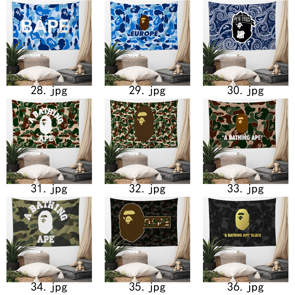 Bape Ape Logo Tấm thảm treo tường có kẹp Tấm thảm Polyester Treo tường phòng ngủ