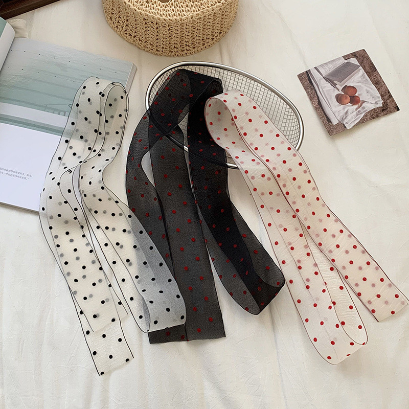 Phụ Nữ Khăn Cổ Đen Chấm Bi Túi Ruy Băng Đầu Choker Streamer Nữ Phụ Kiện