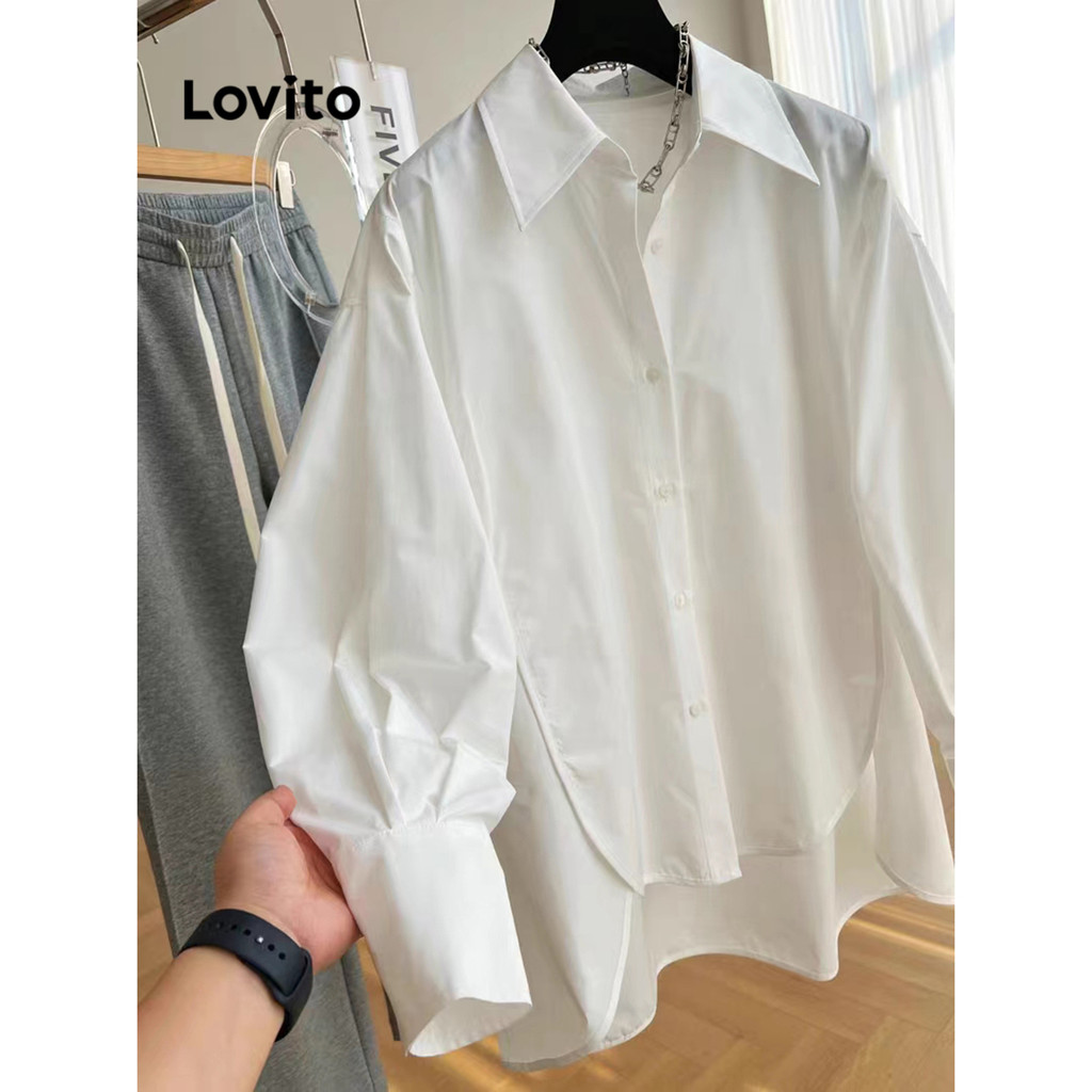 Ảnh Áo sơ mi kiểu Lovito không đối xứng nút trước màu trơn thanh lịch cho nữ LNE24084 (Nhiều màu) 2