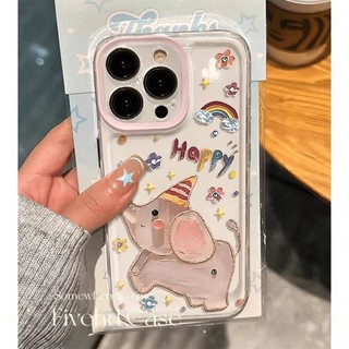 Ins Hàn Quốc Phim Hoạt Hình Dễ Thương Happy Elephant HD Vỏ Trong Suốt Cho iPhone 11 16 15 14 13 12 Pro Xs Max XR X 7 8 6 6s Plus SE TPU Mềm Nhật Bản Vỏ Bảo Vệ Vỏ Chống Rơi