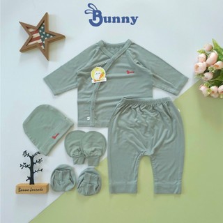 Bộ cài chéo sơ sinh 5 món thun lạnh Modal mềm mát hiệu Bunny cho bé 3-6kg
