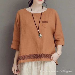Hàng sẵn, áo blouse barong hiện đại lấy cảm hứng từ châu Á cho phụ nữ, áo blouse cotton và lanh cho phụ nữ kích cỡ lớn, áo sơ mi tay ba phần tư mùa hè