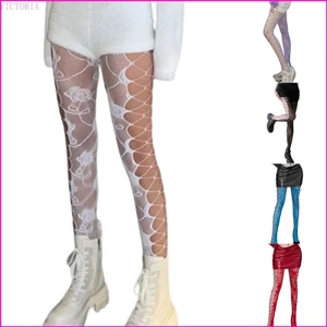 Vic Nữ Nhiều Màu Sắc Fishnet Quần Hoa Hồng Cây Nho Jacquard Hình Xăm Quần Bên Rỗng Cho Băng Chéo Lưới Stockin