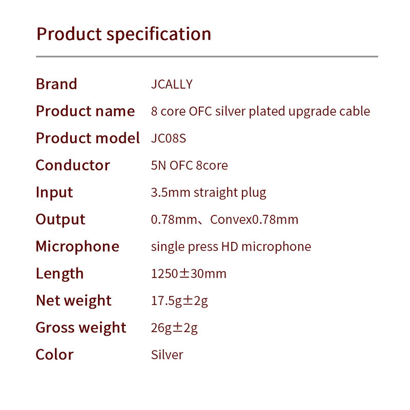 Mới JCALLY JC08S 8 Cổ phiếu 2Pin 0,78mm QDC KZ CPin Có Mic Cáp Nâng Cấp Tai Nghe Cho KZ EDX PRO Castor CCA TRN