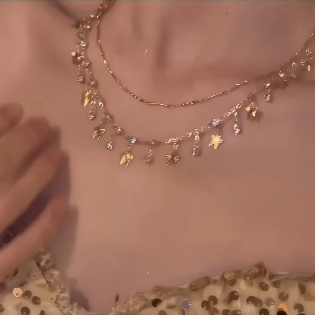 Sách Đỏ Nhỏ Xanh Zircon Vàng Bướm Vòng Cổ Phù Hợp Với Xương Đòn Dây Xích Niche Thiết Kế Nữ Cao Cấp Ánh Sáng Sang Trọng Trang Sức 10.23