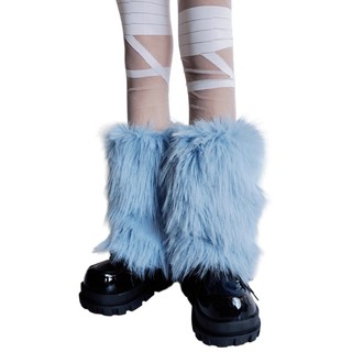 Fine Women 's Fuzzy Blue Leg Warmers Mềm Mại Sang Trọng Mùa Đông Phụ Kiện Cho Trang Phục Đảng Lông Boot Toppers Còng Footless So