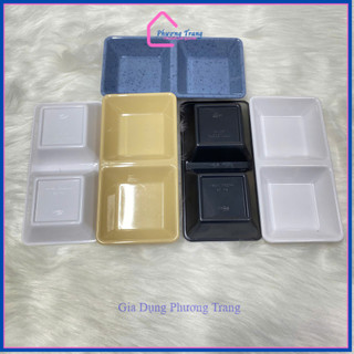Khay, Chén Đựng Gia Vị Bằng Nhựa Melamine Vuông 2 Ngăn Lớn (15*7.5*2.5cm) - Phương Trang