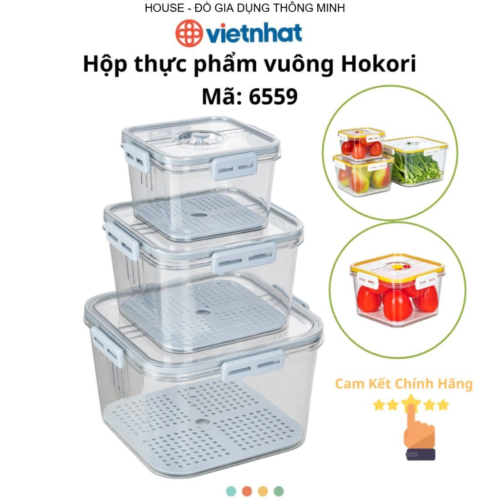 Hộp Đựng Thực Phẩm Vuông Hokori (MS:6559) Chính Hãng Việt Nhật Dung Tích 1300ml / 2800ml / 5500ml