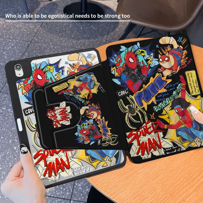 Hoạt Hình Người Nhện Xoay 360 Độ Cho iPad Máy Tính Bảng Case2024air6 Pro11 Air3 / 4 / 5 10.9 10.5gen10th 2022Mini4 / 5 / 6 7.9 8.3 Air1 / 2 9.7gen7gen8gen9 10.2with Nắp Bảo Vệ Khe Cắm Bút