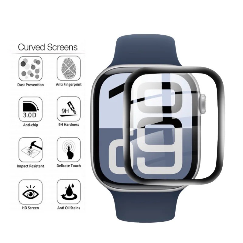 Dành Cho Series 6 5 4 SE 40mm 44mm 3 2 1 38mm 42mm HD Đen Kính Cường Lực Cho Apple Watch Series 10 42mm 46mm 9 8 7 41mm 45mm Ultra 2 49mm Chống Vân Tay Bảo Vệ Màn Hình Đồng Hồ