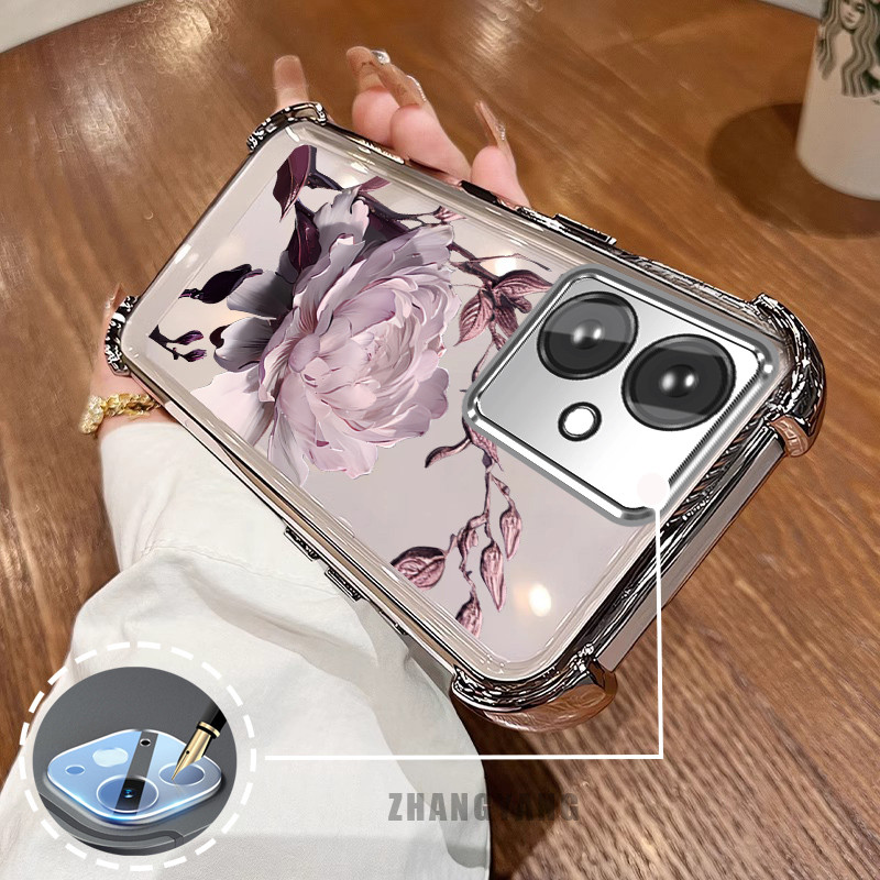 Ốp Lưng Cho OPPO reno 11F 5G Bốn Góc Mạ Điện Chống Rơi Vỏ Điện Thoại Hoạt Hình Thẩm Mỹ Họa Tiết Sen TPU Mềm
