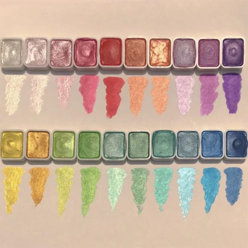 Bộ sắc tố vẽ tranh màu nước JUIC, Trang trí hoa Shine Pearlescent Glitter Watercolor Paints, 20 / 24 / 60Colors Lightfastness Pearlescent Solid Watercolor Pigment