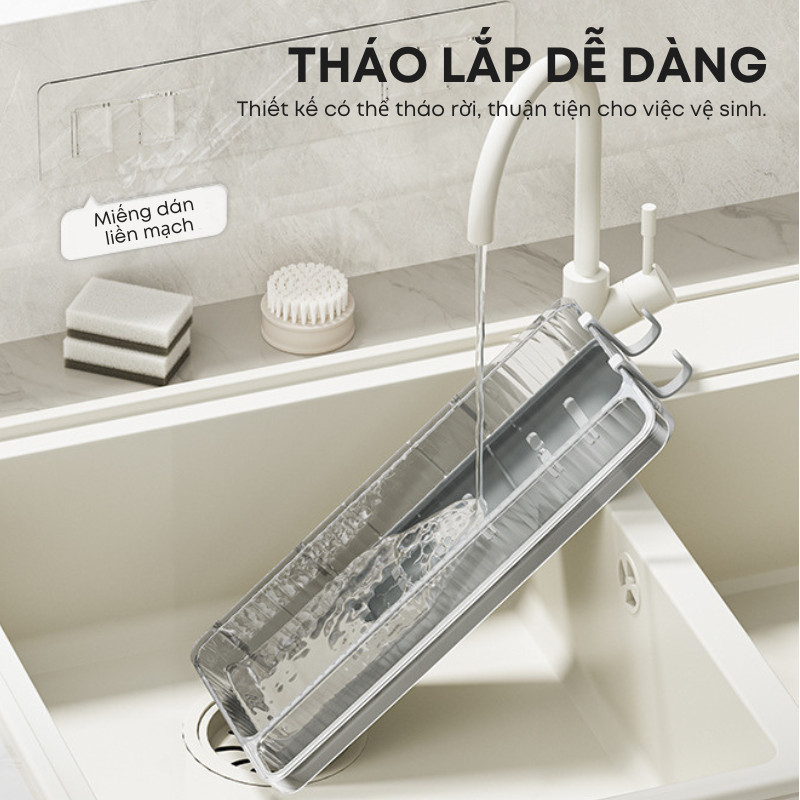 Giá Kệ Để Đồ Rửa Chén Bát Đa Năng 26cm Chịu Lực Tới 2.5kg Có Móc Treo Và Khay Hứng Nước Tiện Dụng | 195