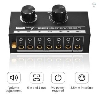 Bộ chuyển đổi chọn tín hiệu âm thanh 6 trong 1 ra 6 đầu vào & 1 đầu ra Bộ chuyển đổi chọn nguồn đầu ra Công tắc chọn tín hiệu âm thanh cho tai nghe và loa có điều khiển âm lượng cho người yêu nhạc