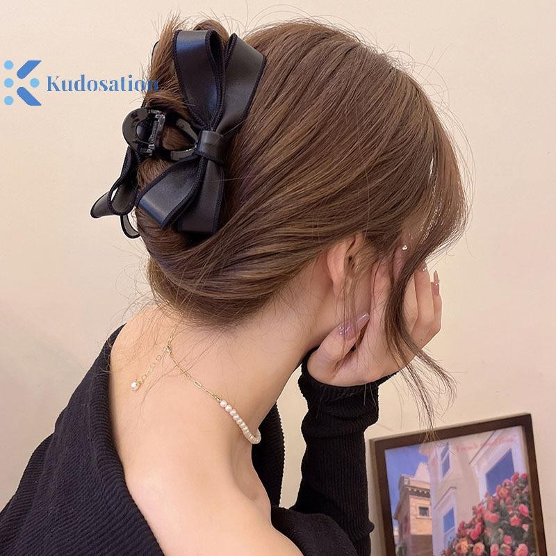 Kudosation Phong Cách Pháp Da Đơn Giản Đen Trắng Sọc Nơ Kẹp Dành Cho Bé Gái Thắt Nút Hợp Thời Trang Kẹp Tóc Đuôi Ngựa Giá Đỡ Móng Vuốt Tóc