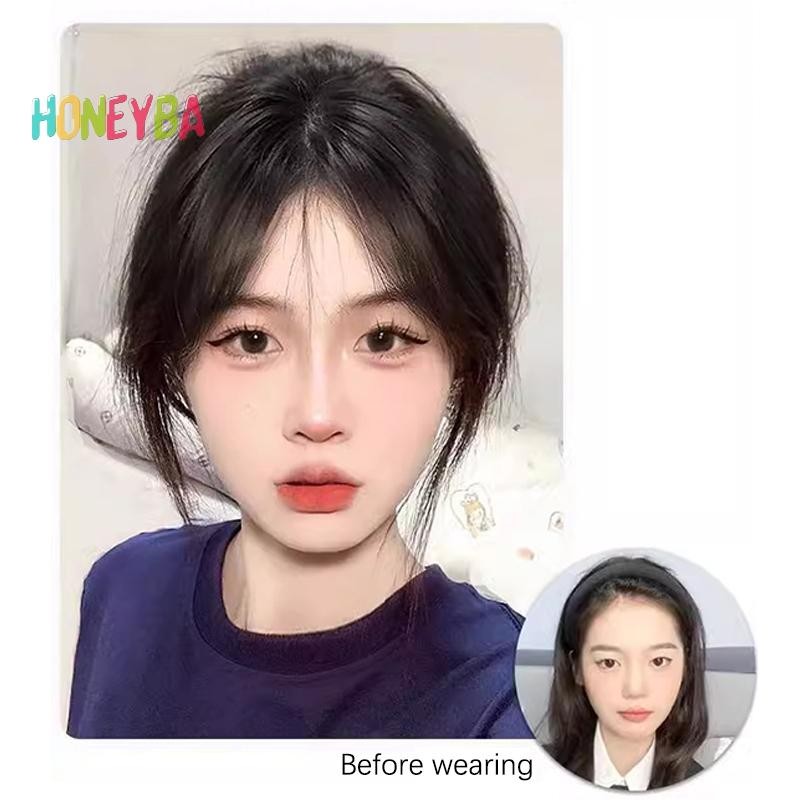< Honeyba > Phần giữa Fake Bangs Fringe Tổng hợp Topper Hairpiece Clip-In Bang Nối dài Áo choàng vô hình tự nhiên Phụ nữ