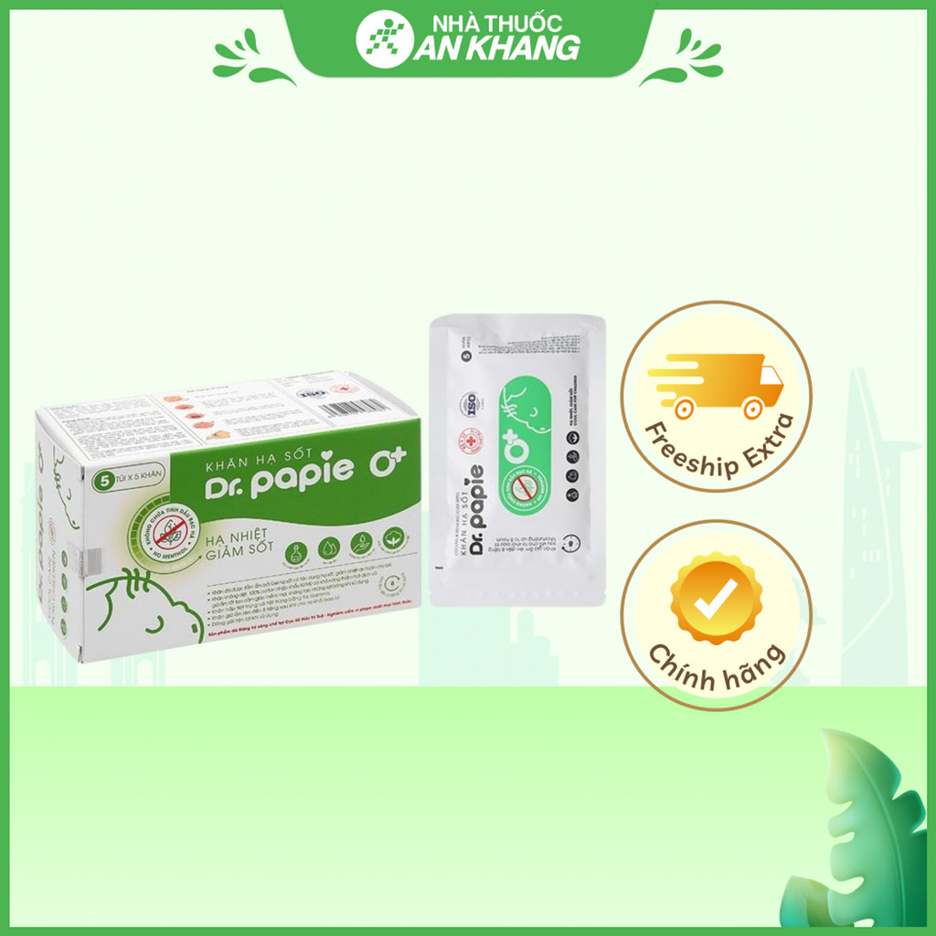 Khăn hạ sốt Dr.Papie 0+ cho bé (5 gói x 5 miếng)