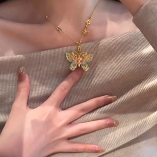 Mặc Siêu Mặt ~ Vòng Cổ Bướm Vàng Men Cát Vàng Nữ Mới Phong Cách Trung Quốc Mặt Dây Chuyền Cổ Vòng Cổ Vàng Phụ Kiện Men Nhiều Màu Sắc nggfl