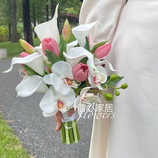 Bó hoa cưới cầm tay cô dâu, hoa chụp ảnh , phụ kiện cưới từ hoa rum và lan cao su siêu xinh CEvERIA C0257