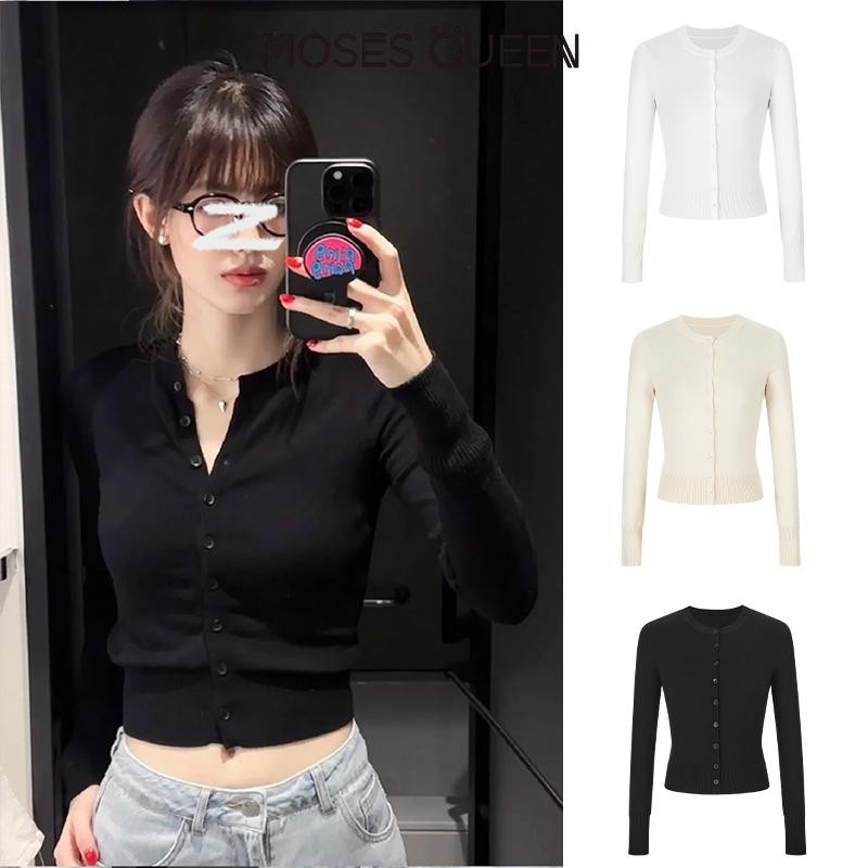 MOSESQUEEN Dệt Kim Cardigan Nữ  Mới Mỏng Và Skinny Pháp Đa Năng Nút Áo Khoác Top #59260