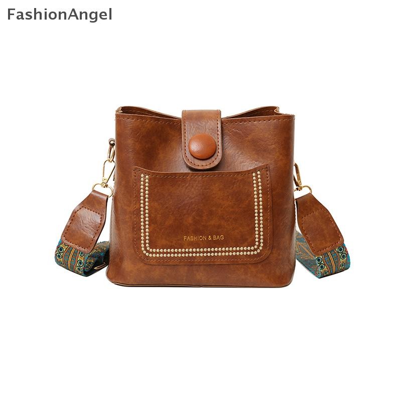 FashionAngel Vintage Đơn Giản Da Xô Đeo Ngang Túi Nữ Thiết Kế Sang Trọng Túi Xách Nữ Đen Đeo Vai VN
