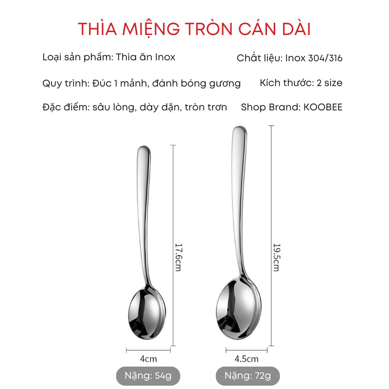 Muỗng Thìa Inox 304 Miệng Tròn Cán Dài Trơn Dày Dặn Sáng Bóng Cao Cấp | 263