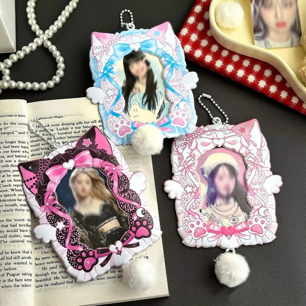 GUSTAVA Nơ Thẻ Ảnh Tay Áo, Kpop Có Móc Khóa Photocard Giá Đỡ, Kawaii Y2K 3 Inch ID Huy Hiệu Cho Bé Gái