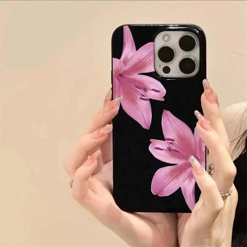 Dành Cho iPhone 16 15 14 13 12 11 Pro Max 16e Cho iPhone XS Max X XR 8 7 Plus SE2020 2022 Cánh Hoa Sen Silicon Mềm Chống Sốc Màu Đen