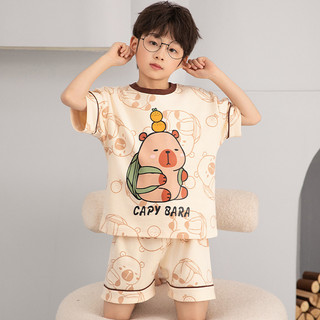 Bộ Đồ Mặc Ở Nhà Trẻ Em Cotton Ngắn Tay Hình Gấu Capybara Mềm Mại Thoáng Khí Mùa Hè Cho Bé Trai Gái