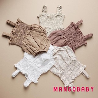 MG-Baby Áo Liền Quần Mùa Hè Trang Phục Màu Trơn Ruched Bé Gái Thường Ngày Không Tay Suspender Rompers Và Băng Đô