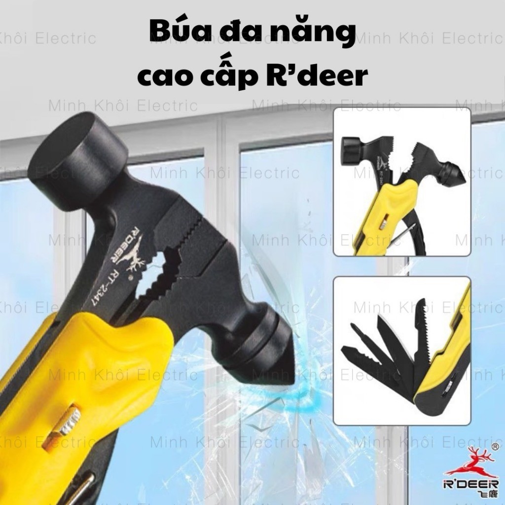 Búa đa năng Rdeer cao cấp RT-2345,búa rìu kìm đa năng hỗ trợ thoát hiểm,cứu hộ,picnic,sinh tồn,búa nhổ đinh, búa thép