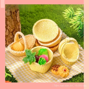 Micro Landscape Mô phỏng sáng tạo Giỏ dệt bằng tre mây Giỏ tre, Phụ kiện trang trí tự làm cảnh quan, Đồ trang trí thu nhỏ Mini Hàng có sẵn
