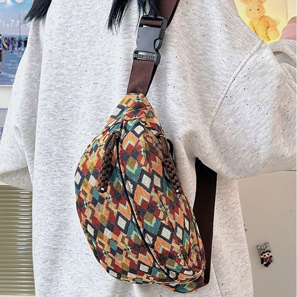 Túi đeo chéo Ngực HOBBYIN, Túi thắt lưng dung tích lớn nhẹ, Túi điện thoại di động Bohemia thông thường