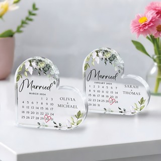 Trái Tim Pha Lê - Mô Hình Mica In Lịch Ngày Kỷ Niệm, Quà Tặng Trang Trí Để Bàn