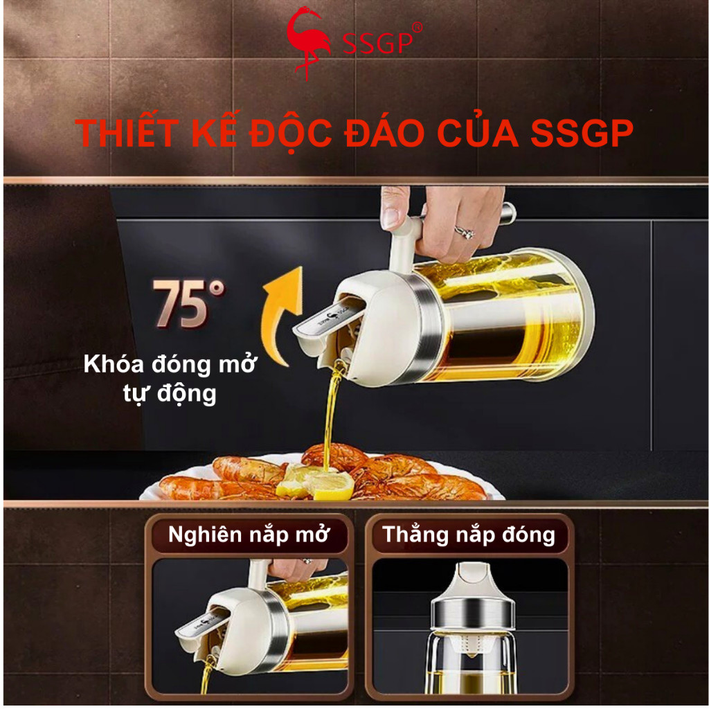 Bình đựng dầu ăn thủy tinh Frankfurt cao cấp SSGP - SS14502 chai đựng dầu ăn, nước mắm, nắp tự động