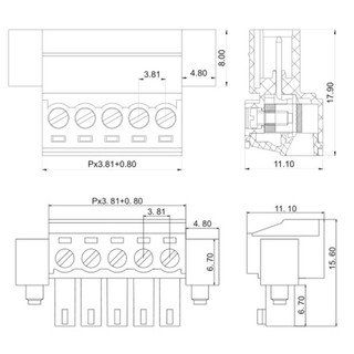 ITRUMPET 15EDGWC Khối đầu cuối 3,81mm, đầu nối có thể cắm xuyên tường 2P/3P/4P/5P/6P/8P/9P, có mặt bích, bảng điều khiển cố định, phích cắm nam nữ