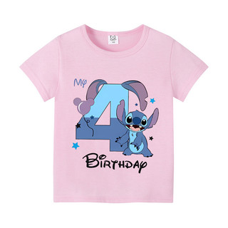 Áo thun Stitch Hoạt Hình Tiệc Sinh Nhật 1-9 Tuổi Áo Cotton Tay Ngắn Cho Quà Tặng Sinh Nhật Trẻ Em