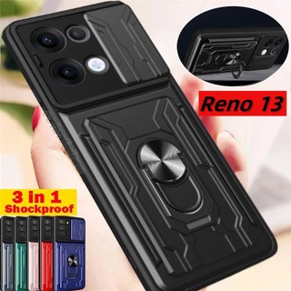 Vỏ Chống Sốc Giáp Cho Oppo Reno 13 Pro 13Pro 13F Reno13F 4G 5G 2025 Đẩy Trượt Ống Kính Máy Ảnh Bảo Vệ Vỏ Điện Thoại Khe Cắm Thẻ Tín Dụng Vỏ Cứng Giá Đỡ Giá Đỡ Mặt Sau