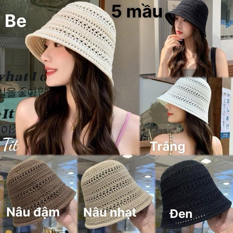 Mũ Chống Nắng Nữ Phong Cách Mới Mùa Hè Rỗng Dệt Kim Thoáng Khí Xô Mũ Chống Nắng Lưu Vực Mũ Mặt Nhỏ Mũ Chống Nắng
