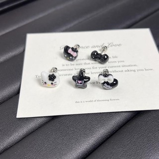 Bán chạy Thời Trang Đen Da Mèo Kitty Series Bông Tai Thép Titan