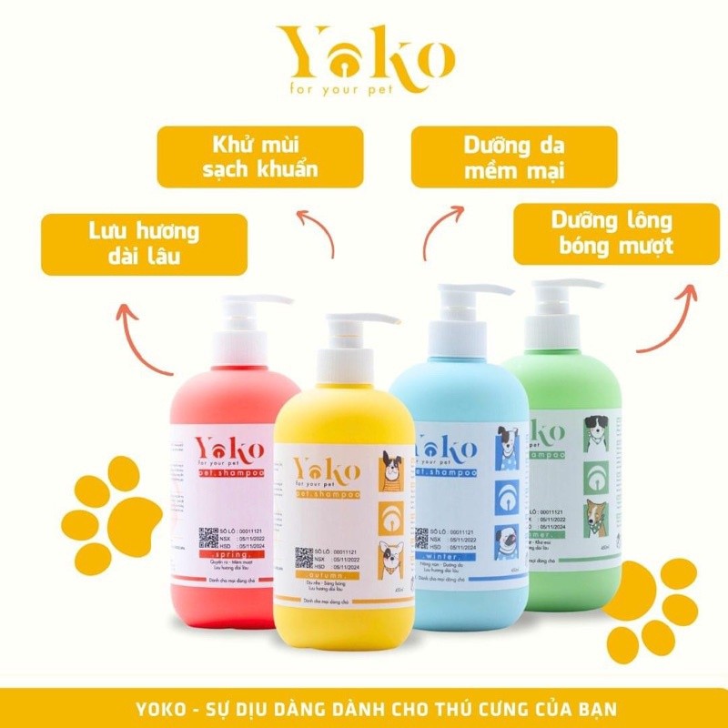 Sữa tắm Yoko dưỡng lông chó mèo - Sữa tắm cao cấp thương hiệu chuyên Spa 450ml
