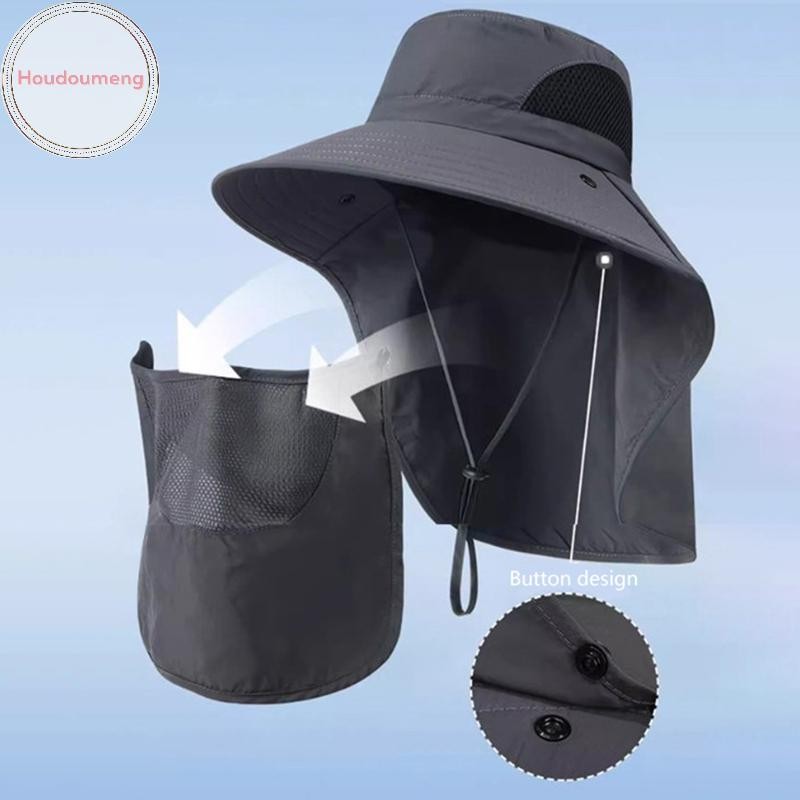 Houdumeng Mũ Chống Nắng Mùa Hè Chống Tia UV Ngoài Trời Hưng Câu Cá Dành Cho Nam Nữ Đi Bộ Đường Dài Cắm Trại Tấm Che Xô Nón Cổ Nắp Người Cá Mũ VN