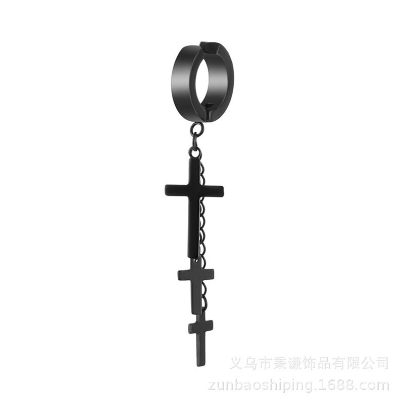 Bông tai ba chữ thập bằng thép titan không có lỗ tai nam Bông tai khóa Tua Rua Bông tai chữ thập Bông tai cá tính